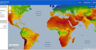 Mapa com índices de insolação no mundo