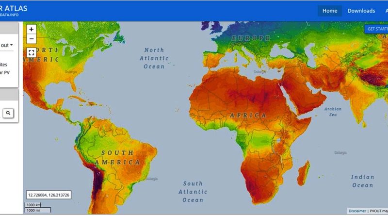 Mapa com índices de insolação no mundo